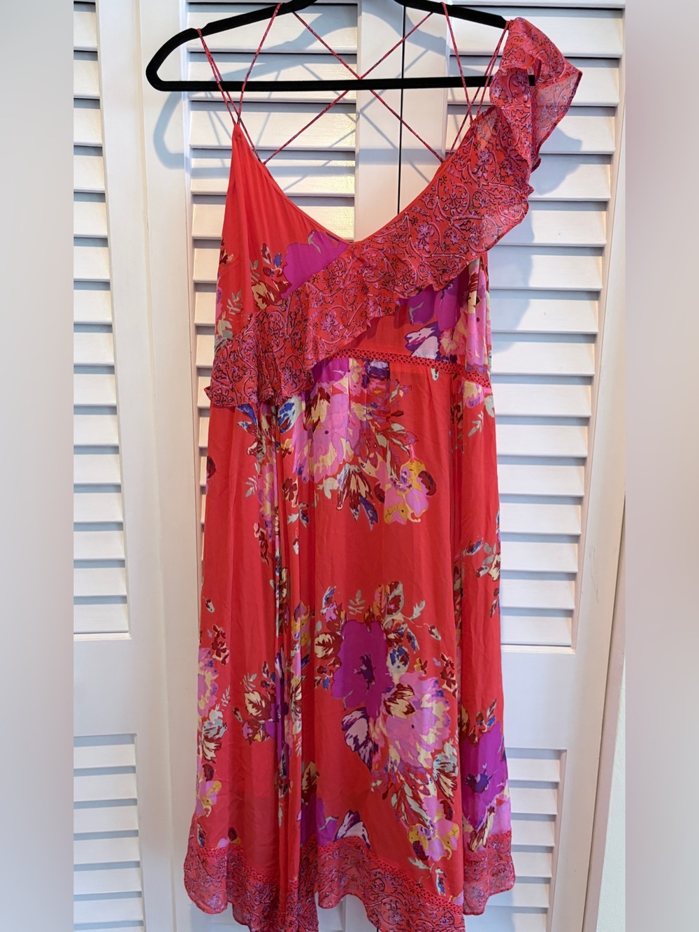 Maeve Grecia Dress Fairy Floral Ruffles Strappy Scarf Hem SZ 8 Silky Flowy - Picture 8 of 10